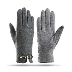 Women winter cashmere warm knit gloves touch screen stylish thick windproof grey main