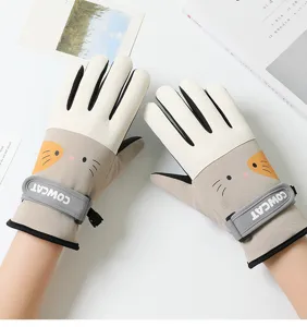Cute cartoon cat design winter cycling gloves with windproof, waterproof and touch screen features.
