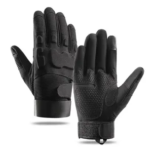Tactical cycling gloves detail view featuring anti-slip honeycomb palm and touch screen design.