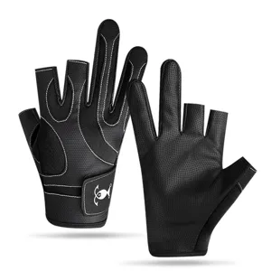 Professional fishing gloves with 3-cut fingers, breathable mesh, adjustable widened wrist wrap.