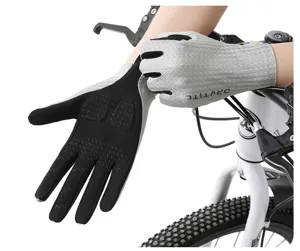 Cycling gloves detail view, showing breathable ice silk fabric, anti-slip palm and touch screen.