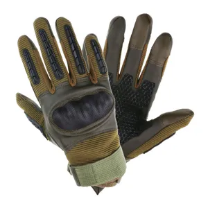 Tactical riding gloves with hard knuckle protection and anti-slip mesh palm for outdoor sports.
