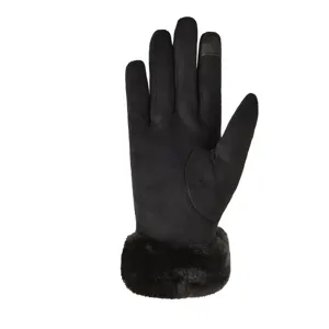 Black winter touchscreen gloves detail suede texture and soft plush cuff for outdoor cold weather