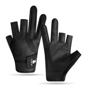 Black fishing gloves half finger breathable anti slip outdoor sports gear with wrist wrap