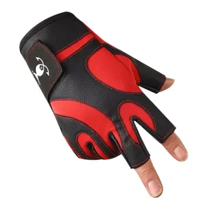 Professional 3-finger exposed fishing gloves, red and black anti-slip breathable outdoor gear.