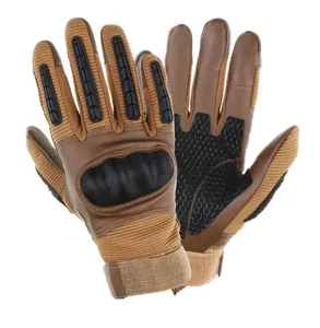 Detailed view of brown tactical outdoor sports gloves with knuckle protection and anti-slip grip.