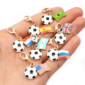 Soccer ball and national flag enamel charms with lobster clasp DIY jewelry pendants