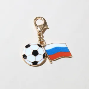 Metal enamel soccer ball and Russia flag pendant keychain DIY handmade jewelry accessory.