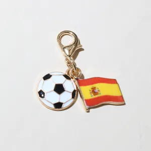 Soccer ball and Spain flag enamel charm pendant with lobster clasp for DIY jewelry making.