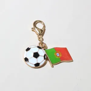 Portugal flag football metal enamel charm pendant DIY keychain accessory new style 2.2g