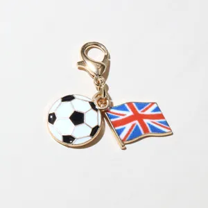 Metal soccer football and UK flag enamel charm pendant with lobster clasp for DIY crafts.