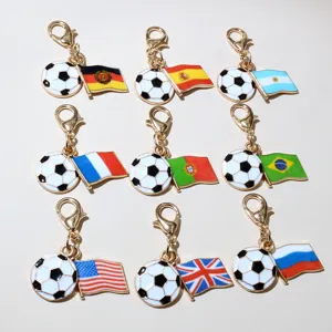 World Cup Football National Flag Enamel Pendant Keychain DIY Handmade Zinc Alloy Hanging Charm Fashion Jewelry Gift