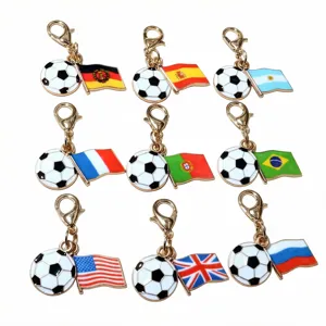 Soccer football national flag keychains with lobster clasp DIY handmade metal enamel pendants.