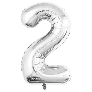 Ballon en aluminium argenté chiffre 2 de 32 pouces pour décoration de fête d'anniversaire.