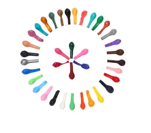 Multicolor 5-inch thick matte latex balloons assorted in circular display detail shot for party decor