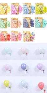 Vue détaillée des ballons en latex macaron de 5 pouces en diverses couleurs de bonbons.
