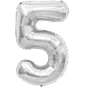 Ballon aluminium chiffre 5 argent 32 pouces helium decoration fete anniversaire.