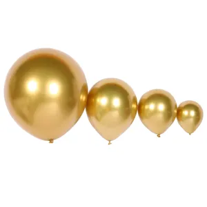 Metallic gouden latex ballonset, verschillende maten van 5 tot 18 inch voor feestelijke decoratie.