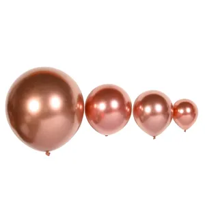 Roségoud metallieke latex ballon set, verschillende maten chrome ballonnen feest.