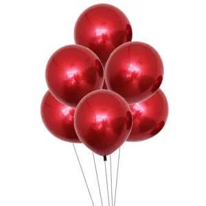 Red round metallic balloons for wedding party decoration and celebration events, helium float ready.