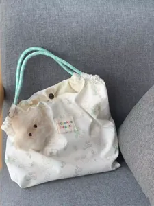 Cute cartoon rabbit print large capacity canvas shoulder bag casual tote bag daily