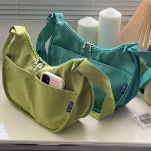 Women Nylon Crescent Crossbody Bag Minimalist Dumpling Shoulder Bag Casual Versatile Everyday Travel Handbag