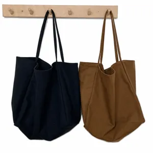 Women Canvas Shoulder Bag Large Capacity Tote Bag Casual Versatile Niche Design Solid Color Shopping Handbag
