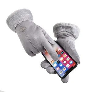 Women winter touch screen gloves warm fleece lined suede mittens for outdoor driving