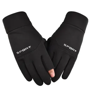 Close-up detail of thermal fleece-lined touchscreen winter gloves with windproof fabric.