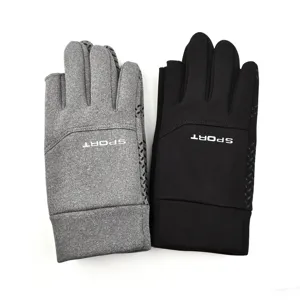 Detail view of thermal fleece touch screen half-finger sport gloves for outdoor activities.