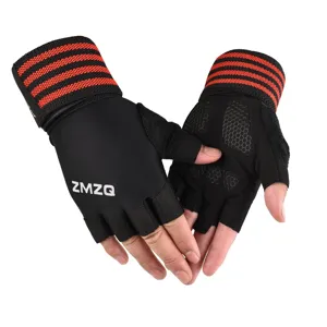Men half finger fitness sports gloves with extended wrist wraps breathable cycling workout gear
