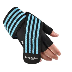 Men half finger sports fitness gloves with extended wrist wrap breathable outdoor cycling gym.
