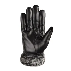 Men's winter warm leather gloves with plush cuff and detailed stitching design for daily wear.