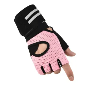 Half-finger fitness gloves for gym weightlifting training, breathable mesh sports palm protection.