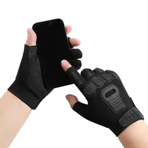 Tactical half-finger gloves with hard knuckle protection for cycling, fitness, and outdoor sports.