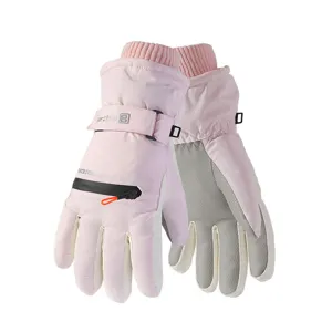 Thickened winter ski gloves with waterproof fabric, fleece lining, and convenient zipper pocket.