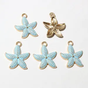 Gold-plated alloy enamel starfish pendants charms for DIY jewelry making crafts bracelets necklaces.