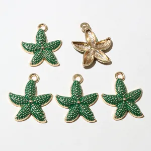 Green enameled starfish alloy pendant DIY jewelry making charms, stylish accessories for crafts.