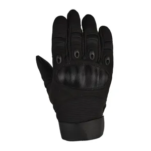 Tactical glove hard knuckle detail shot, black fabric full finger design for outdoor sports.