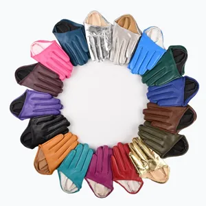 Colorful PU leather gloves for women, stylish glossy finish performance stage wear accessories.