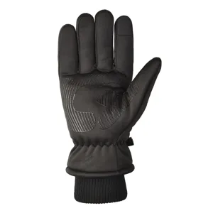 Black winter ski glove palm detail with anti-slip texture and warm fleece design.