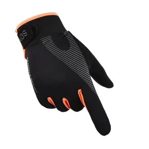 Atmungsaktive Vollfinger Fahrradhandschuhe fuer Outdoor Sport in Schwarz und Orange.