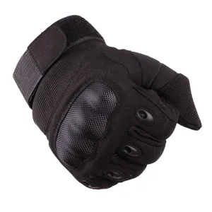Black full finger tactical gloves with hard knuckle protection for outdoor sports riding.