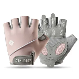 Half finger fitness gloves detail, breathable mesh and anti-slip silicone palm pad.