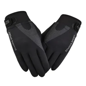 Schwarze lange Radhandschuhe für Damen und Herren atmungsaktive Outdoor Sport Fitness Wandern.