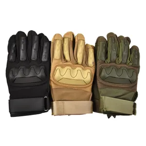 Tactical gloves detail showing knuckles protection, full fingers and resistant fabric.