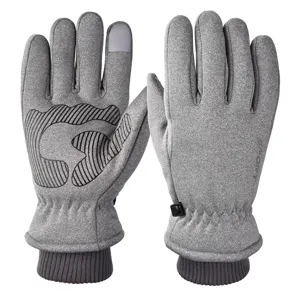 Grey winter ski gloves fleece lined waterproof windproof touch screen outdoor sports gloves