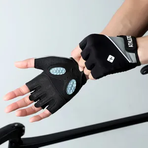 Half finger fitness gloves with liquid silicone anti slip palm for cycling workout and weightlifting.