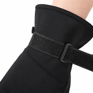 Winter thermal touch screen gloves windproof ski gloves with adjustable wrist strap black