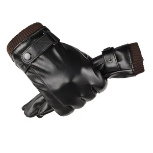 Gants d'hiver en cuir PU tactile pour hommes vue de détail, peluche chaude cyclisme